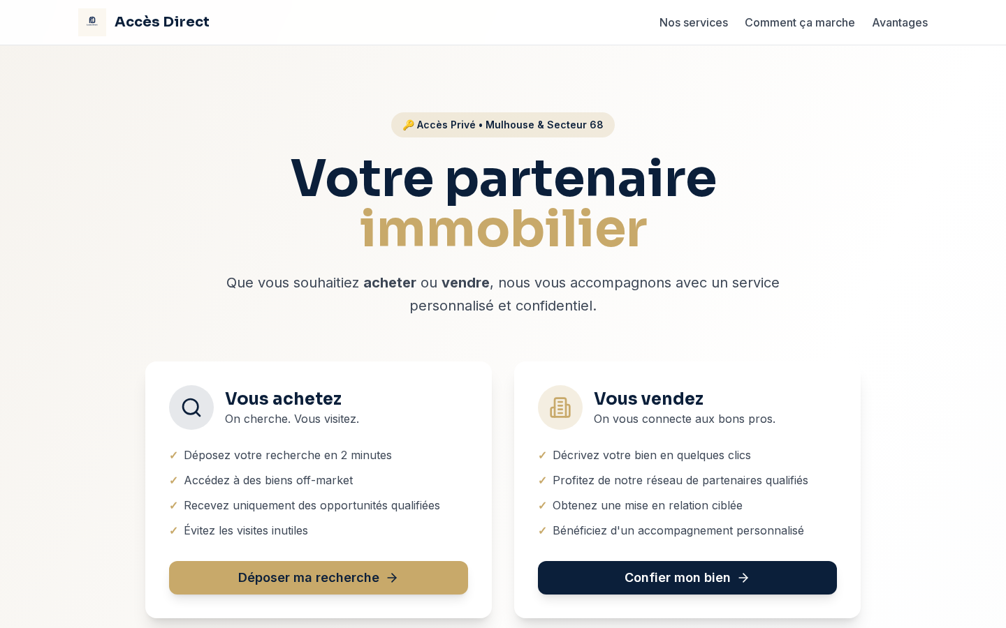 Capture d'écran du site Accès Direct